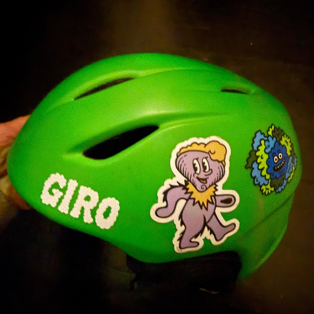 Giro Kids Helmet in Bright Green with Playful Stickers size Small